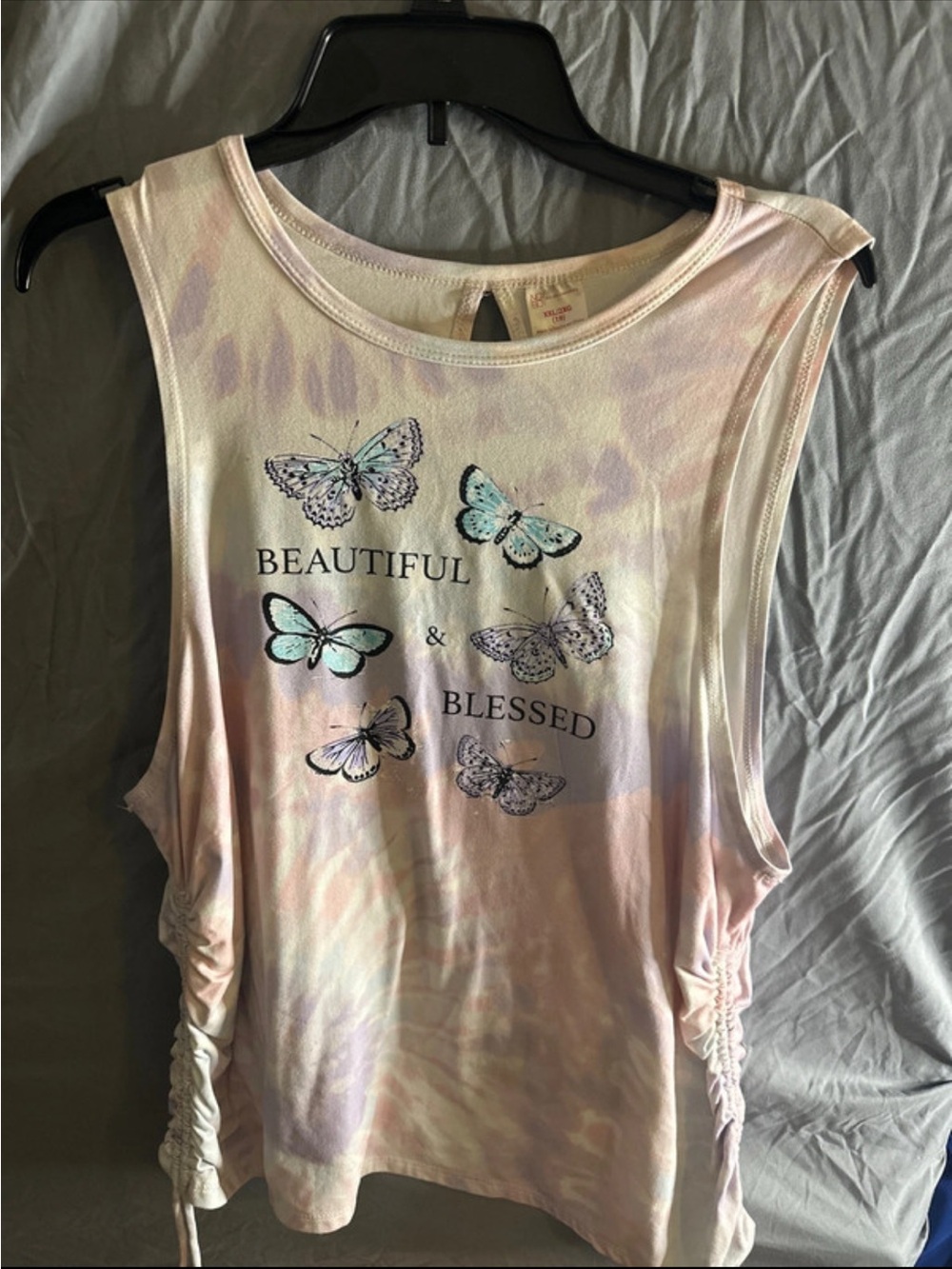 Beautiful & Blessed Women's Sleeveless Butterfly Tie-Dye Top - Pink/Blue XXL